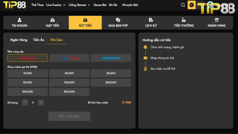 Rút tiền nhanh tại Tip 88 an toàn và bảo mật